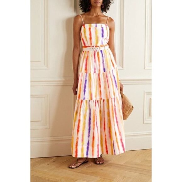 Nicholas Kerala Maxi Dress in White 4 Womens Long Cotton Striped Gown - Picture 1 of 14